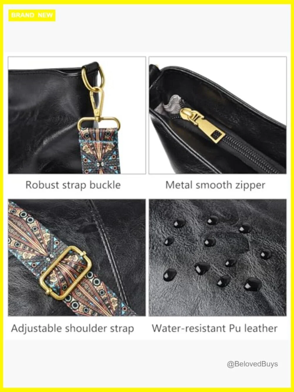 Vegan Leather Hobo Bag Crossbody Guitar Strap Women Shoulder Purse